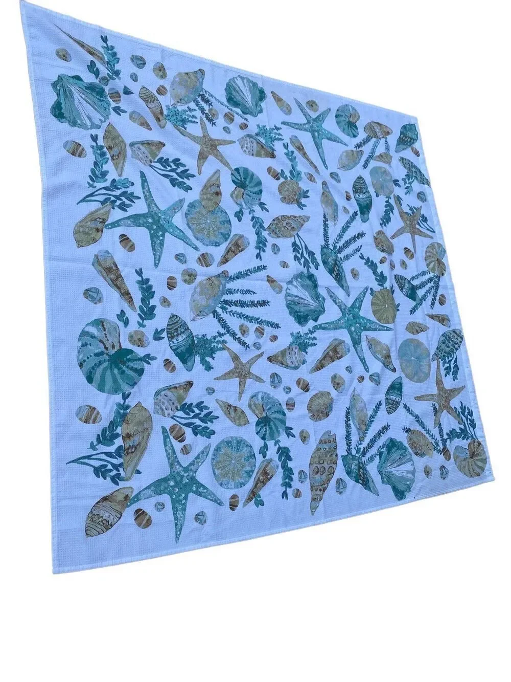 Coastal Shower Curtain Starfish Seashells Conch Watercolor Underwater